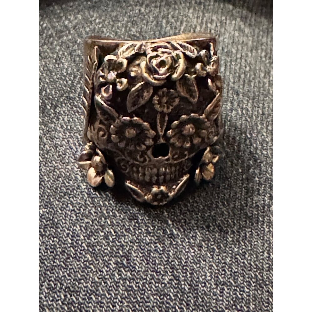 Sterling Silver 925 Día de los Muertos Sugar Skull Ring JJ Size 9 1/2 19.83g - Picture 8 of 14
